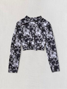 Art Class Black White Tie-Dye UPF 50+ Cropped Rash Guard NWOT, Girls Large 10-12